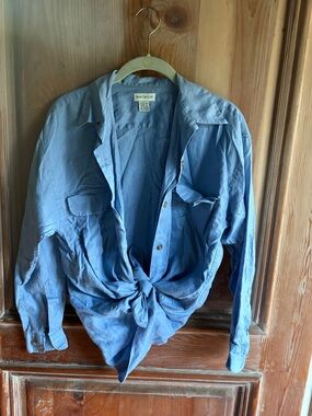Ann Taylor Light Blue Button-Front Shirt Jacket